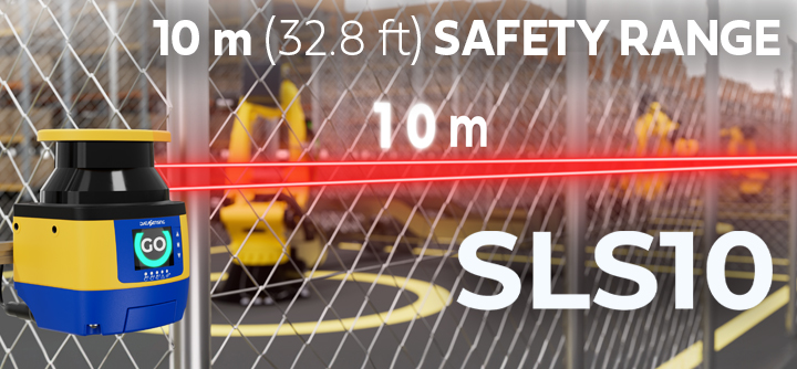 SLS10: See farther. Protect more.  The world's first 10 m safety laser scanner.